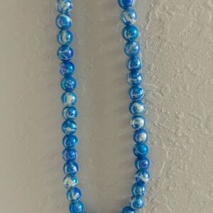 Oceanic Blue Beaded Necklace with Lustrous Finish